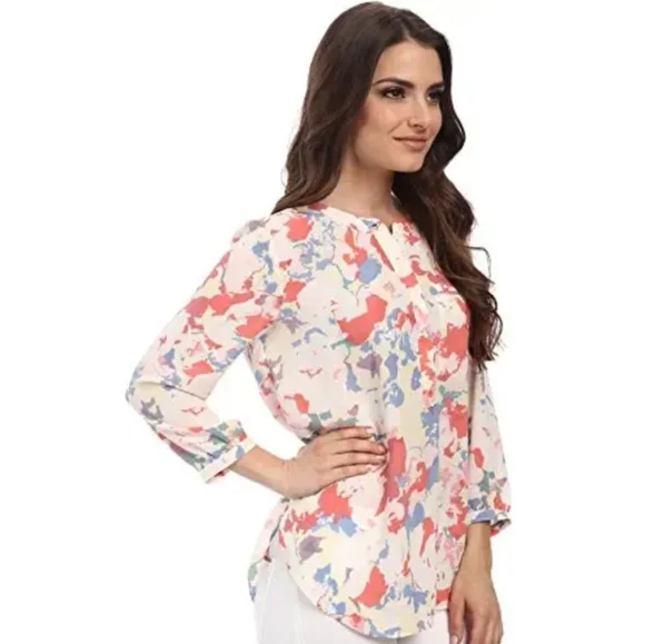 NYDJ Henley 3/4 SleevePaint Splatter Top Sz PXXS